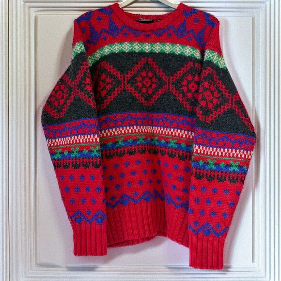 CHAPS X RALPH LAUREN VTG Rare 100% Wool Fair Isle Thick Sweater Size L - Picture 1 of 14